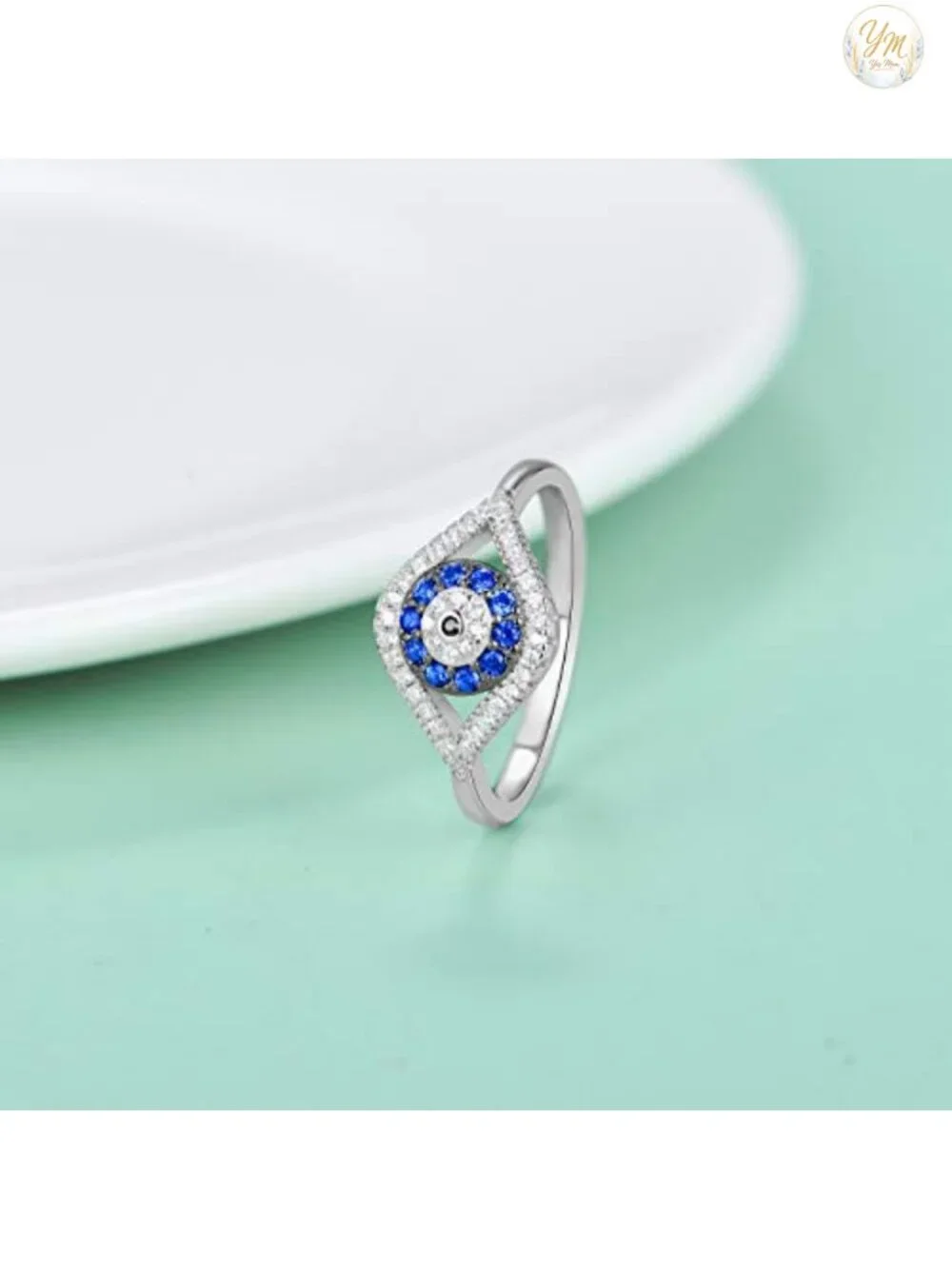 925 Sterling Silver Evil Eye Signet Ring for Women, Cubic Zirconia